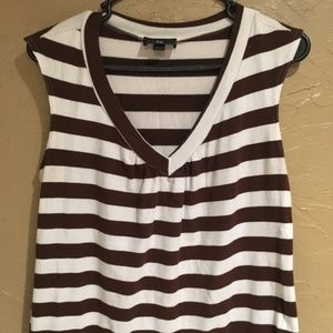 Brown and white striped V-Neck blouse